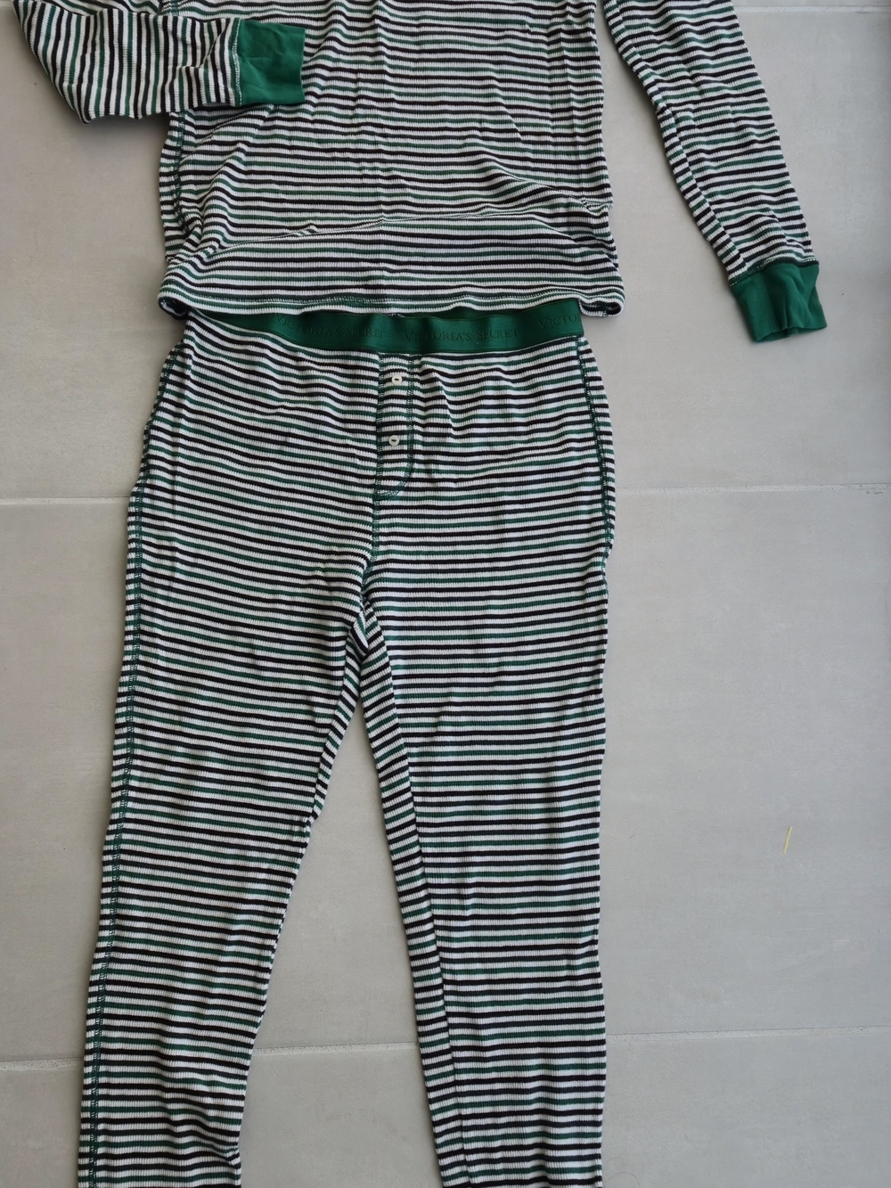Victoria's Secret Green and White Striped Pajama Set
